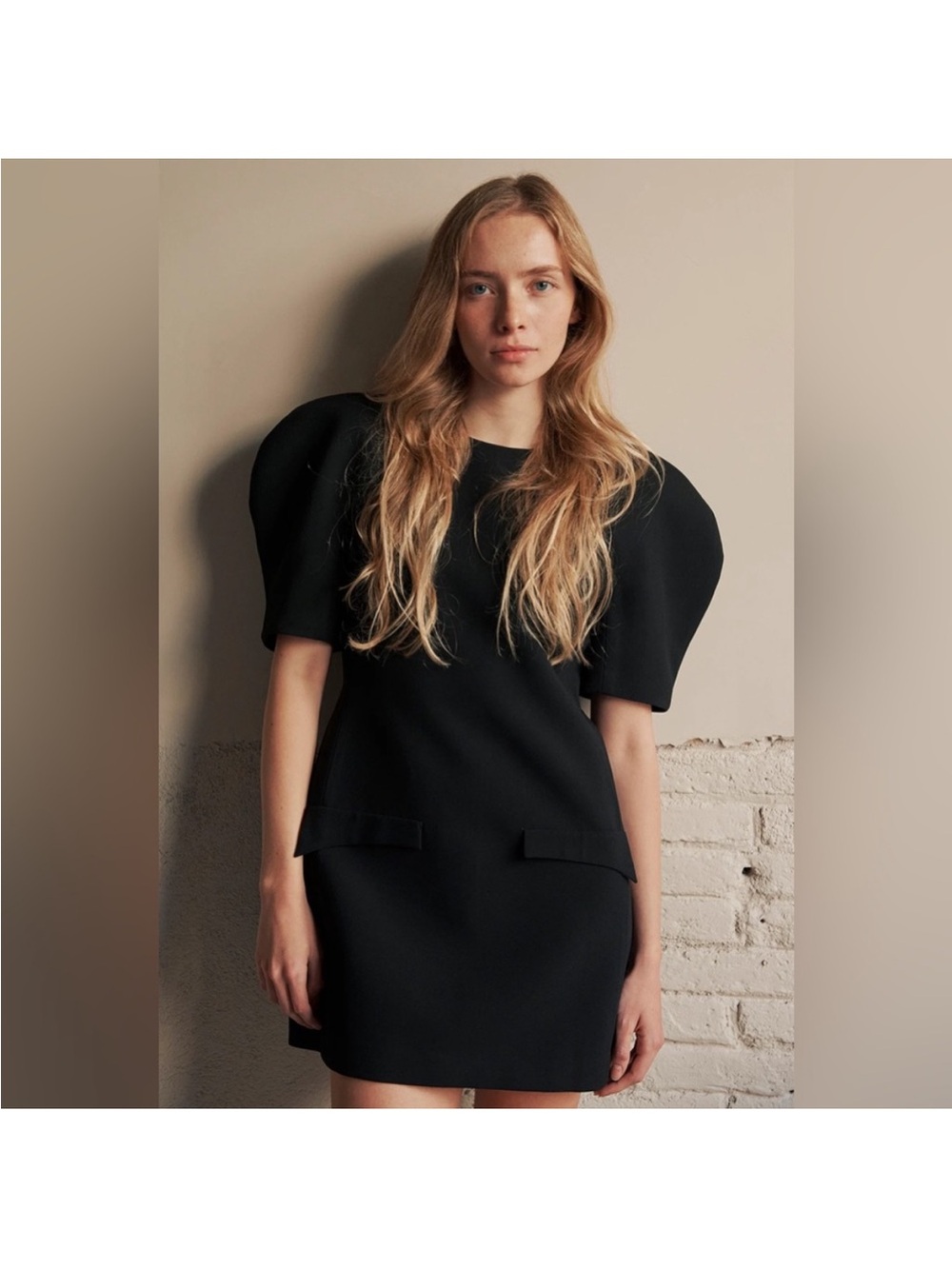 ZARA black puff sleeve mini dress with pockets LBD size S